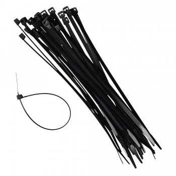 Deze zwarte kabelbinder (tiewrap/TY-wrap) is gemaakt van nylon.materialen zoals kabels.