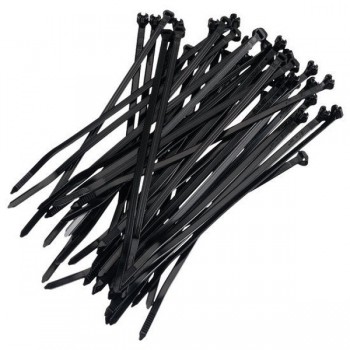 Deze zwarte kabelbinder (tiewrap/TY-wrap) is gemaakt van nylon.materialen zoals kabels.