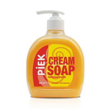 Piek Cream Soap 500 ml, heeft een reinigende werking, is zacht voor de huid en heeft een heerlijke perzikgeur.